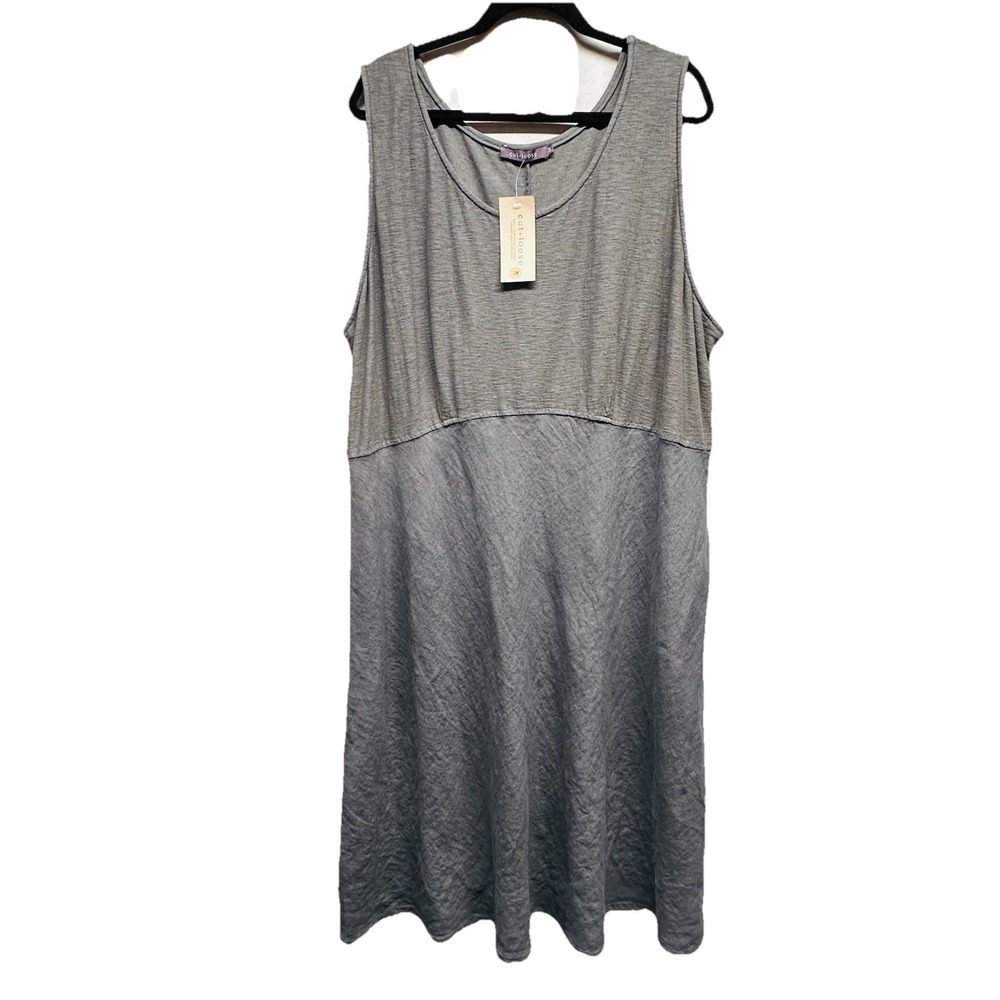 Cut Loose Dress Womens 3X Grey Linen Blend Mixed Media Sleeveless  Lagenlook New
